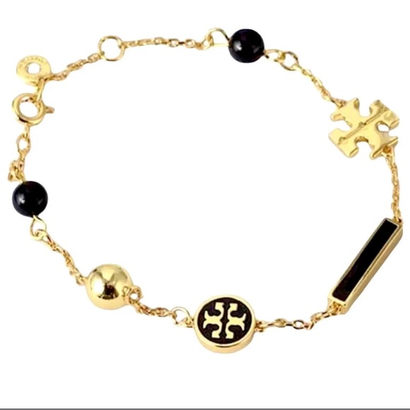 Tory Burch Jewelry - Tory Burch Gold Black Double T Logo Bracelet